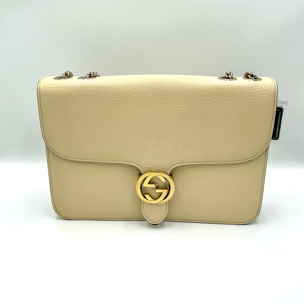 Gucci Cream Leather Shoulder Bag with Gold Hardware
